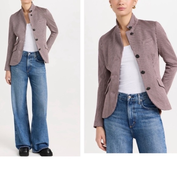 RAG & BONE Slade Houndstooth Italian Plaid Blazer Jacket Size 4 Pink/Burgundy